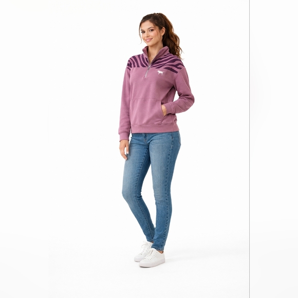 PINK Victoria’s Secret XS Mauve Plum Zebra Quarter Zip Oversized Pullover - Picture 6 of 12